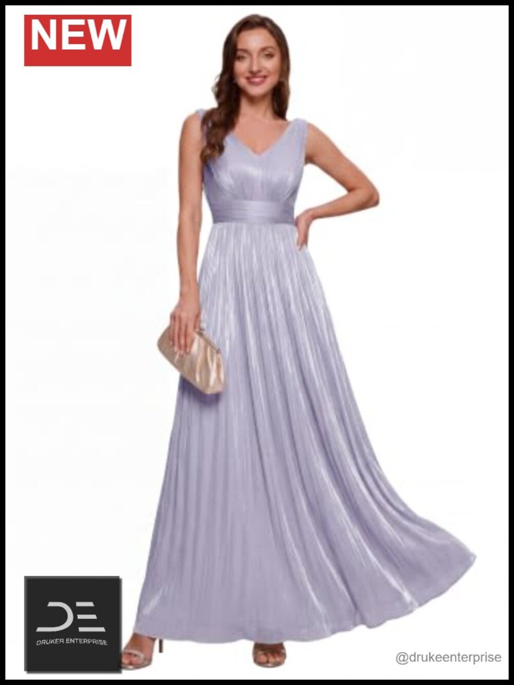 Sleeveless Flowy Maxi Formal Wedding Guest Dress with V-Neck